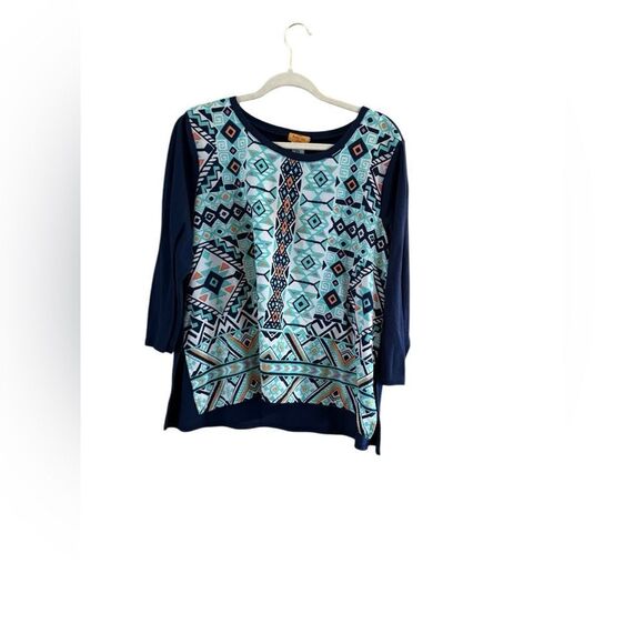 Ruby Rd Petite Extra Large Blue Geometric Blouse - Picture 4 of 5